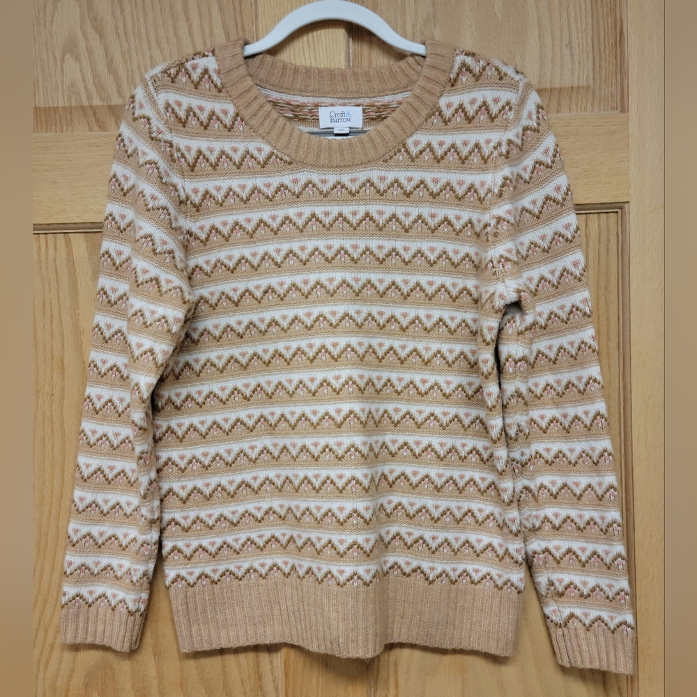 Croft & Barrow Fairisle Womens Sweater Size M Medium Pink Tan Soft Cottagecore
